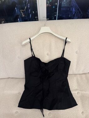 Black Spaghetti-Strap Lace-Up Cami Top